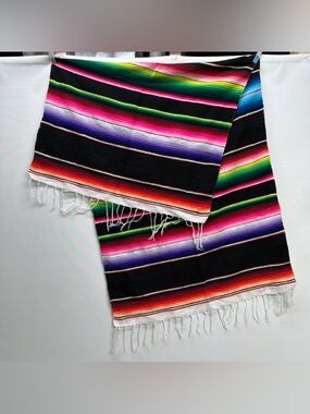 Authentic VTG Traditional Mexican Saltillo Serape Blanket Textile Vibrant 53x24”